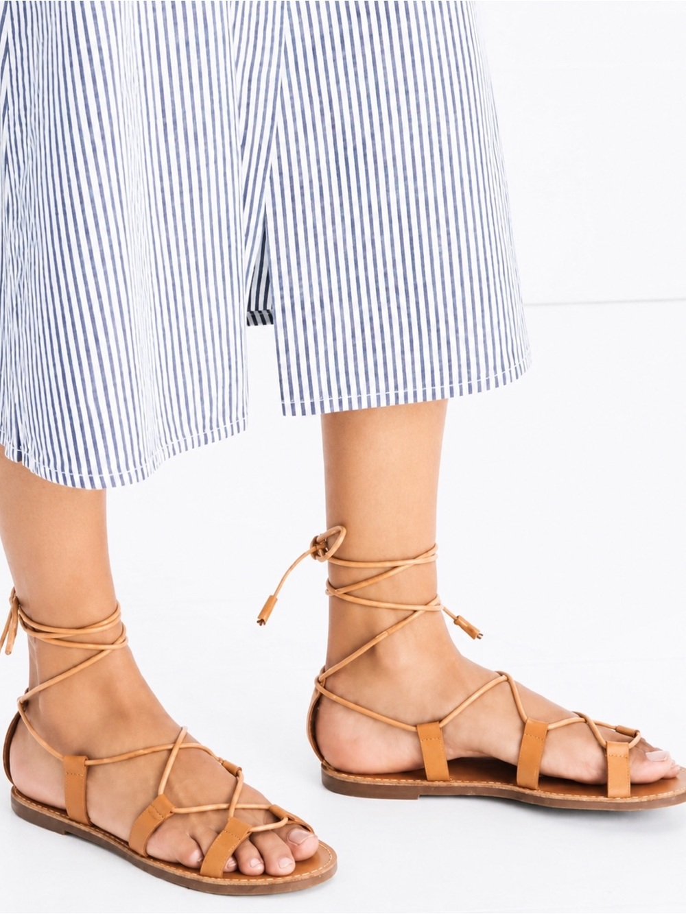 Madewell Tan Lace-Up Gladiator Sandals - Women 7.5 leather